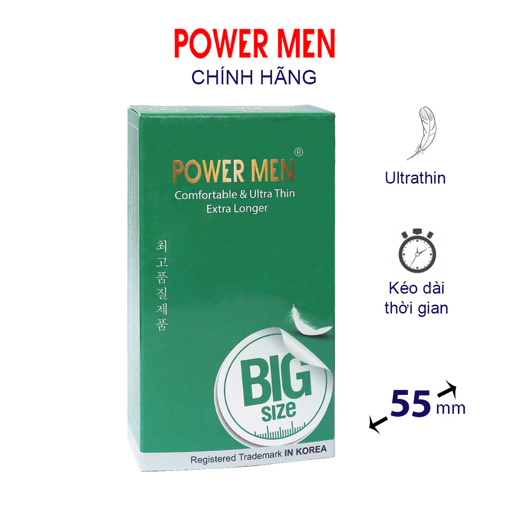  Kho sỉ Bao cao su POWER MEN size lớn 55mm Hộp 12 cái siêu mỏng kéo dài thời gian giá tốt