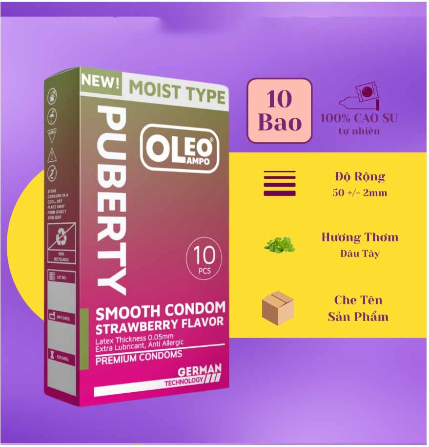 Bao cao su Oleo Lampo Puberty dâu thơm siêu mỏng mềm mại Bao cao su Oleo Lampo Puberty dâu thơm siêu mỏng mềm mại