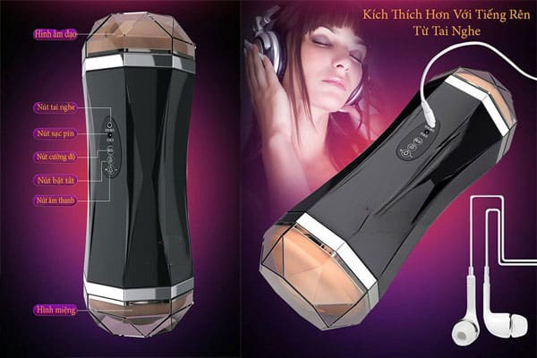 Âm Đạo Giả 2 Đầu JIUAI Rung Mạnh Tai Nghe Tặng Pin