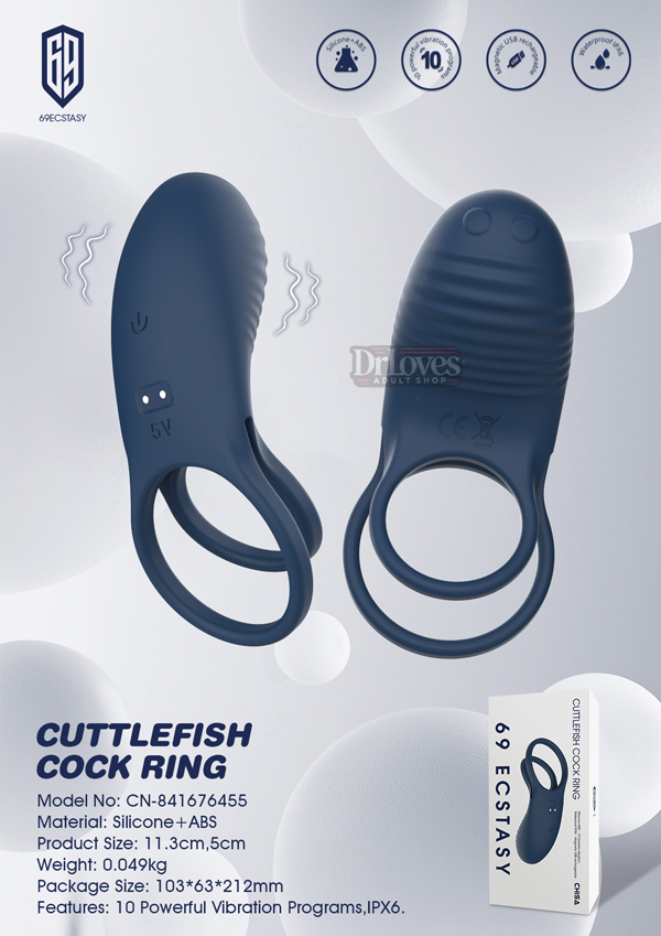 Vòng rung dương vật Chisa 69 ECSTASY 10 chế độ, silicon mềm mại, sạc pin