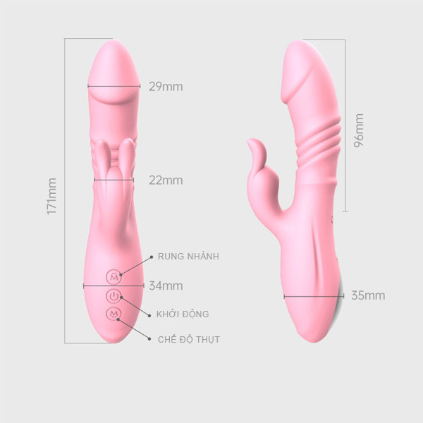 Dương Vật Giả Mini Tai Thỏ Rung Thụt Chống Nước Kích Thích 2 Điểm