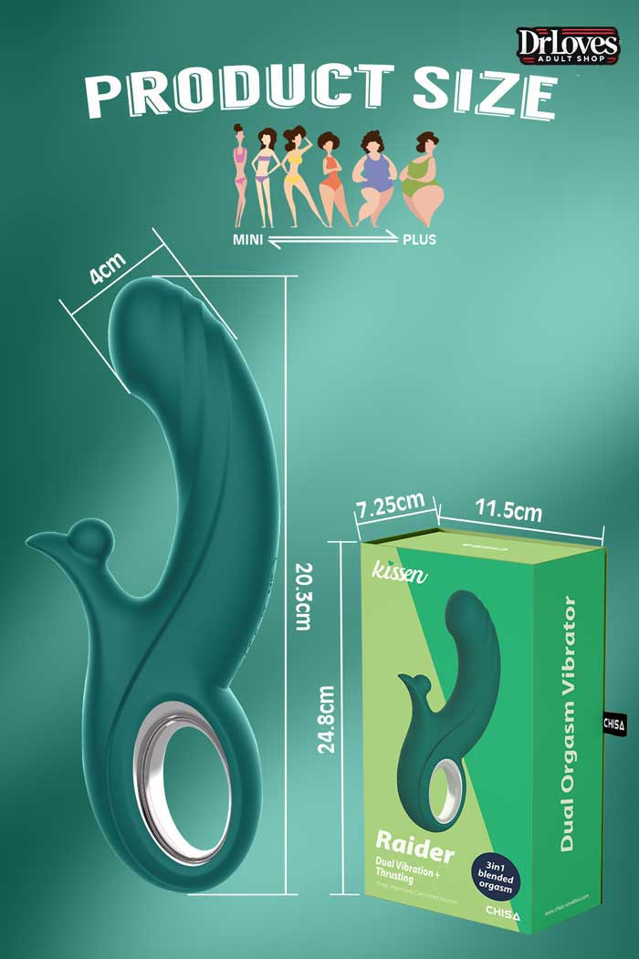 Dương vật giả Kissen Raider 3in1 rung thụt 10 chế độ, chống nước