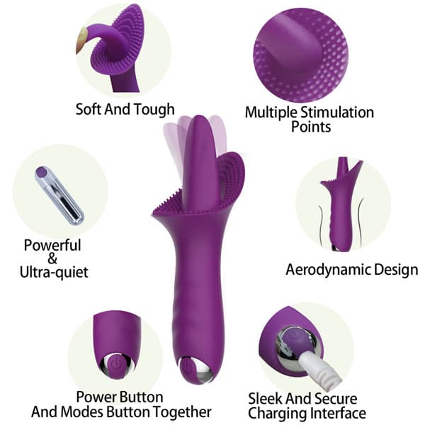 Lưỡi Liếm Vibrating Massager Gai Mềm 10 Chế Độ Động Cơ Êm Ái