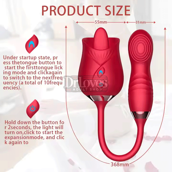 Trứng rung hoa hồng 2 đầu liếm móc 10 chế độ rung mạnh mẽ chống nước