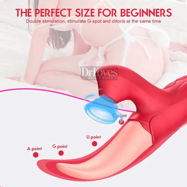 Lưỡi liếm âm đạo bông hồng 2in1 rung liếm hút kích thích