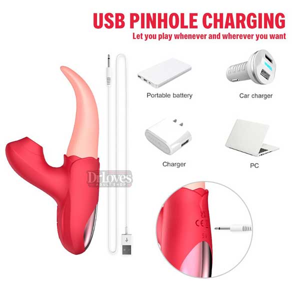 Lưỡi liếm âm đạo bông hồng 2in1 rung liếm hút kích thích