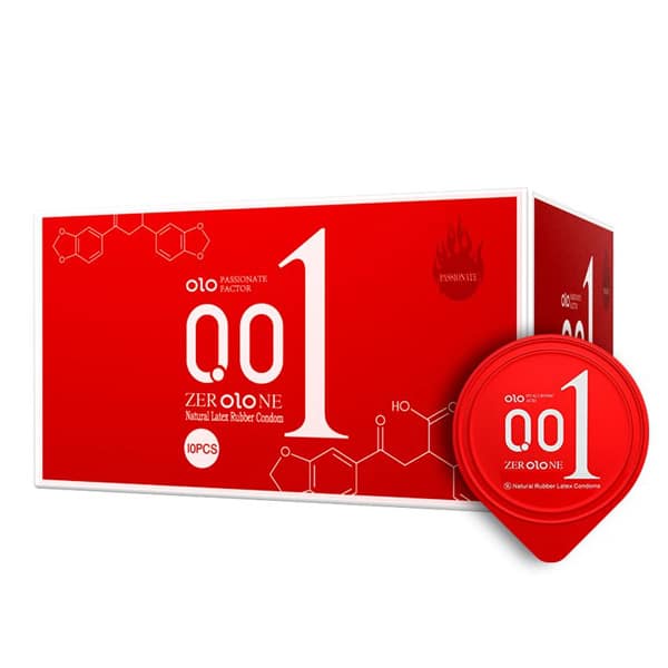Bao cao su OLO New Three 0.01 Jelly Red siêu mỏng ấm nóng có gai 