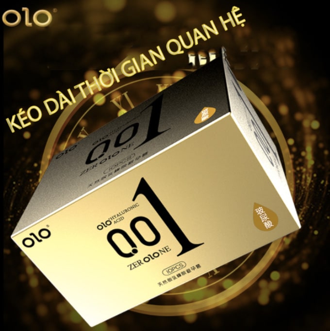Bao cao su OLO New Three 0.01 Jelly Gold siêu mỏng gân nổi gel nhiều