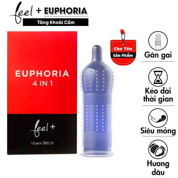 Bao cao su Feel Euphoria gân gai kéo dài hương dâu siêu mỏng