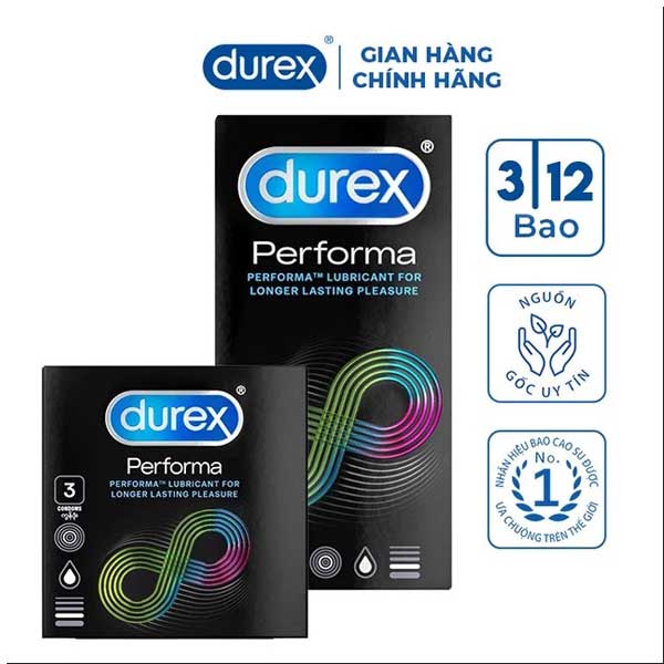 Bao cao su Durex Performa chống xuất tinh sớm kéo dài thời gian 