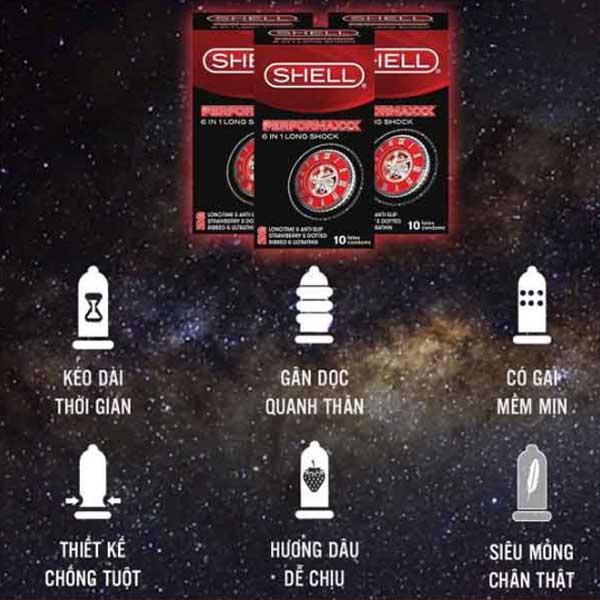 Bao cao su Shell Performax 6in1 gai mềm kéo dài thời gian