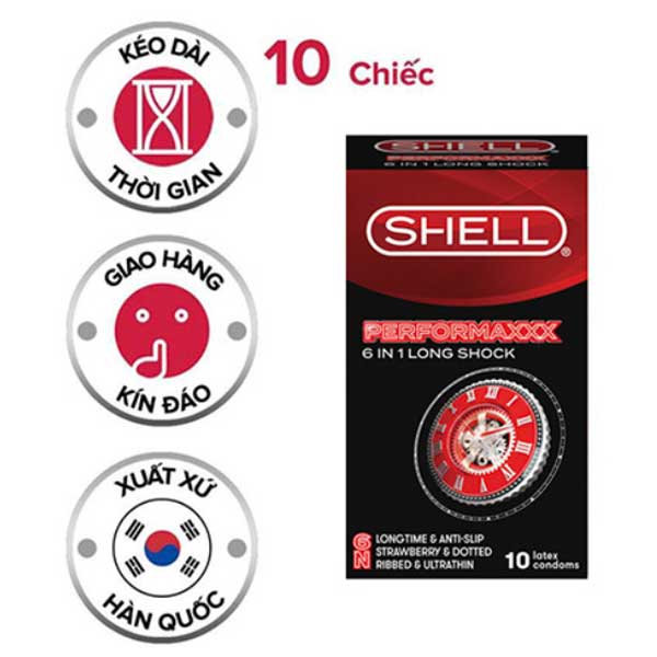 Bao cao su Shell Performax 6in1 gai mềm kéo dài thời gian