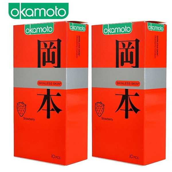 Bao cao su Okamoto Skinless hương dâu mỏng siêu mềm thoải mái