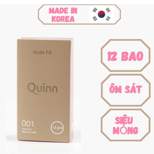 Bao cao su Quinn Nude Fit 49mm siêu mỏng chống tuột cảm giác thật