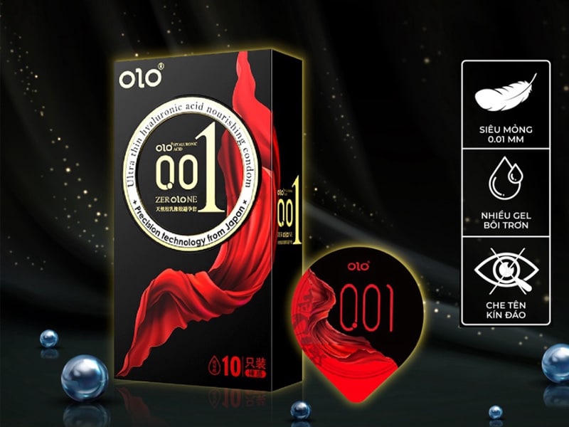 Bao cao su OLO Thin 001 Black siêu mỏng ôm sát, gel bôi trơn nhiều