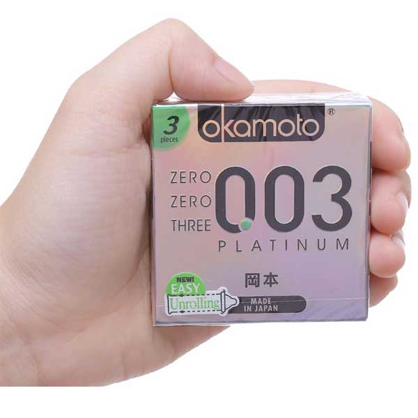 Bao cao su Okamoto 0.03 Platinum siêu mỏng gel nhiều