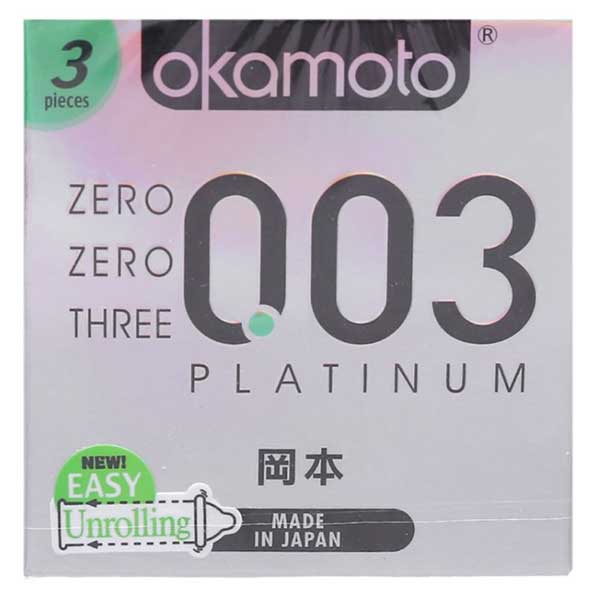 Bao cao su Okamoto 0.03 Platinum siêu mỏng gel bôi trơn mềm mại 