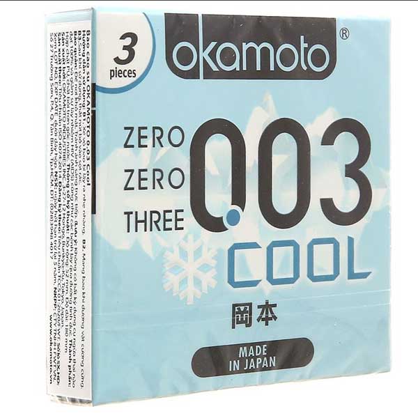 Bao Cao Su Okamoto Cool Siêu Mỏng 0.03mm Mát Lạnh Sảng Khoái 