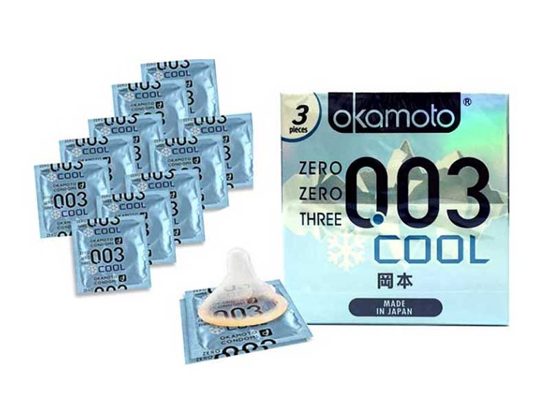Bao cao su Okamoto Cool - Mát lạnh, siêu mỏng 0.03mm (3 cái)