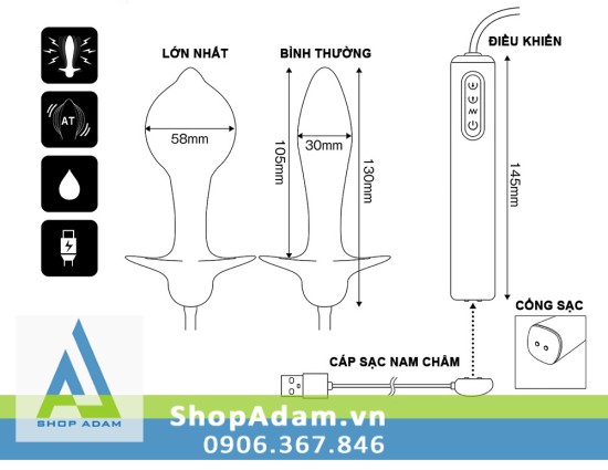 Trứng rung hậu môn Wild One Nhật Bản bơm hơi tự động cao cấp