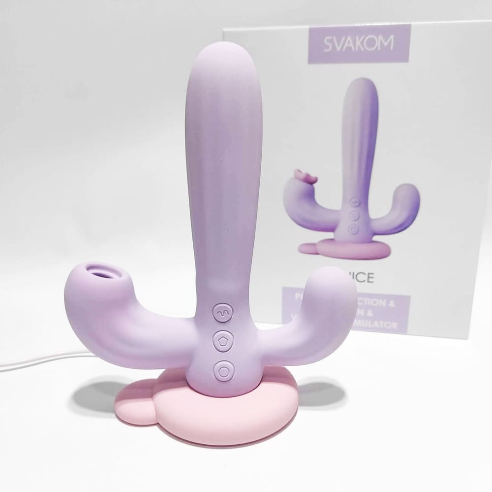 Dương vật giả 3 nhánh xương rồng Svakom Bernice rung hút mạnh mẽ cao cấp