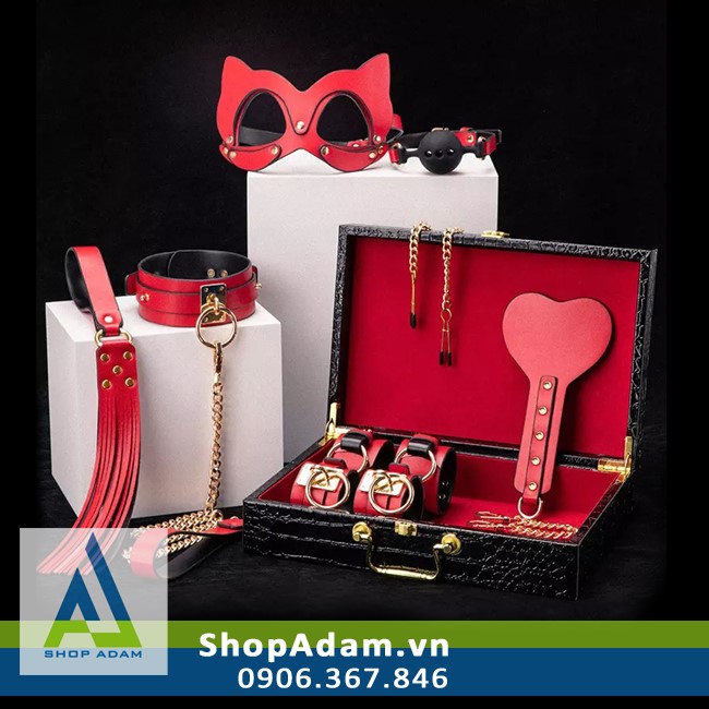 BDSM sextoy bạo dâm cao cấp 8 món da nhân tạo thép mạ vàng 