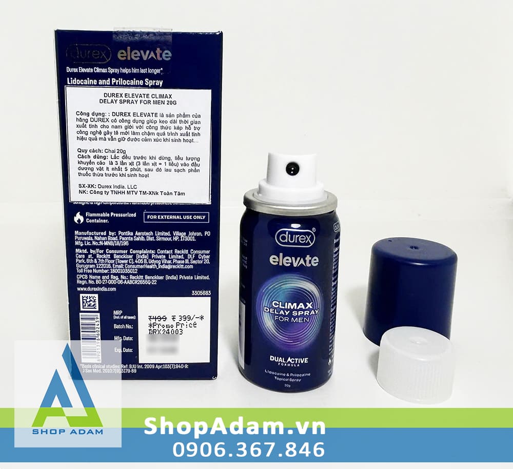Chai xịt Durex Elevate Climax Delay Spray kéo dài thời gian