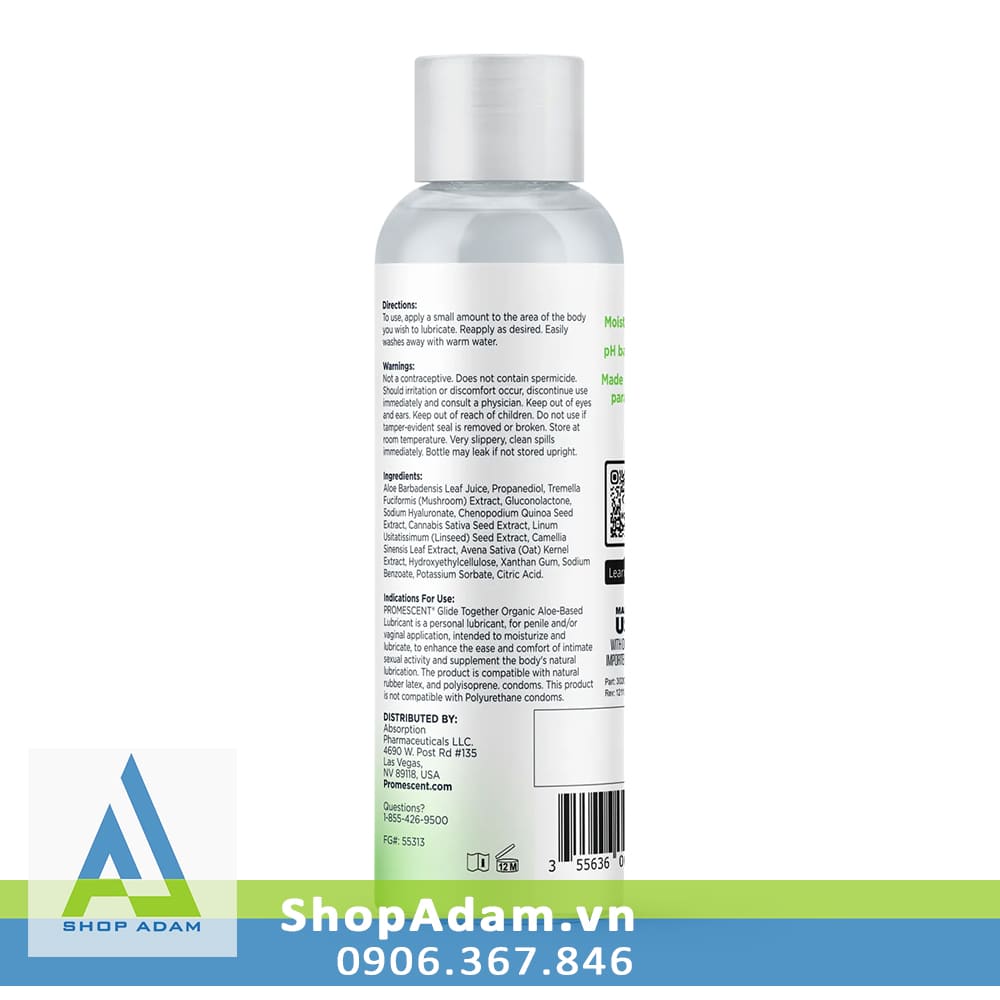 Gel bôi trơn lô hội thảo mộc Promescent Organic 118ml an toàn dịu nhẹ