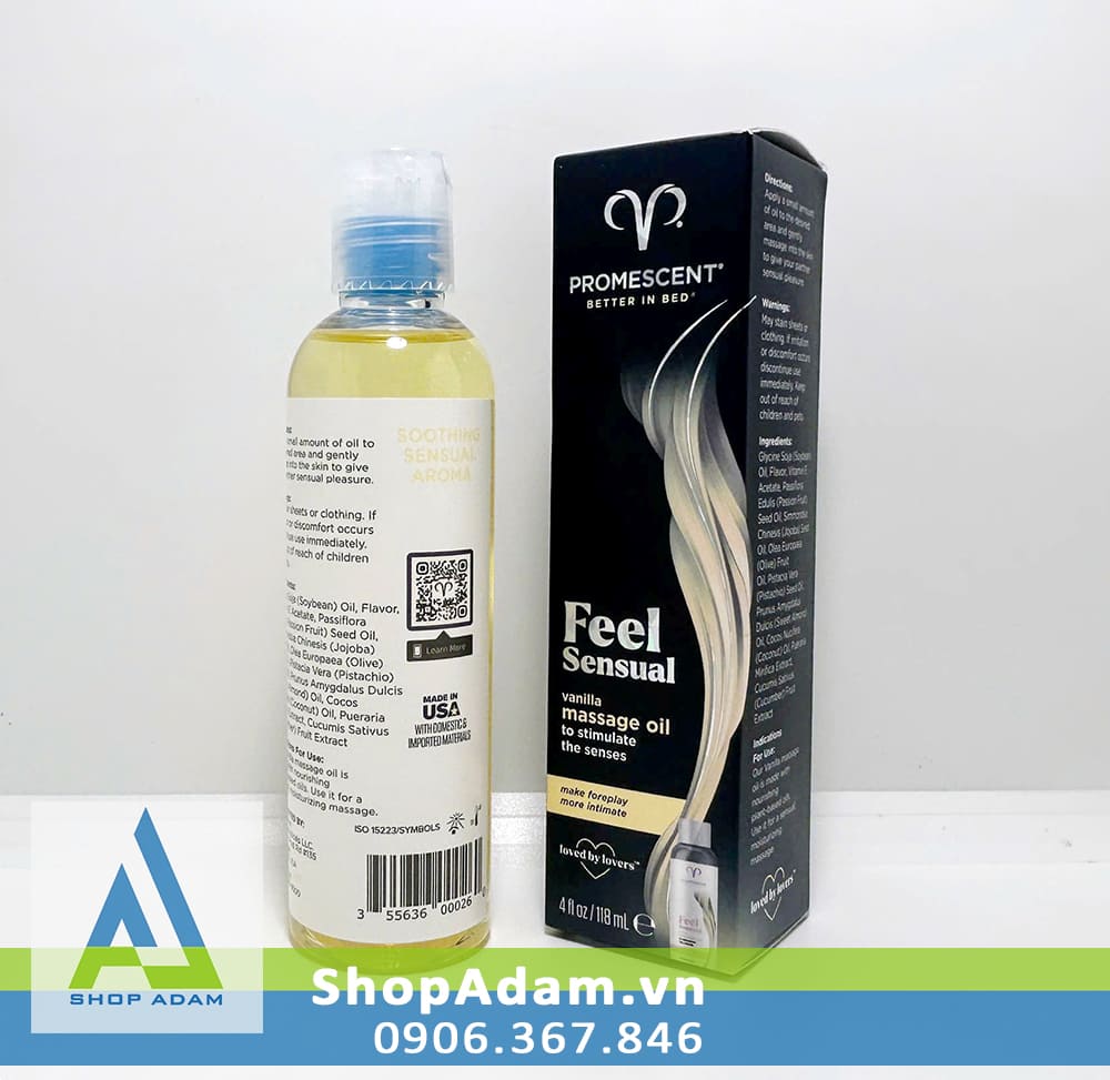 Dầu mát xa ấm nóng hương vani Promescent tăng khoái cảm an toàn