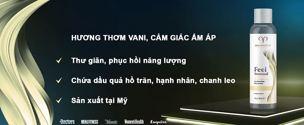 Dầu mát xa ấm nóng hương vani Promescent tăng khoái cảm an toàn