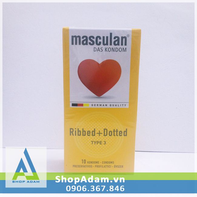 Bao cao su gai Masculan Ribbed Dotted Đức tăng khoái cảm cực mạnh 
