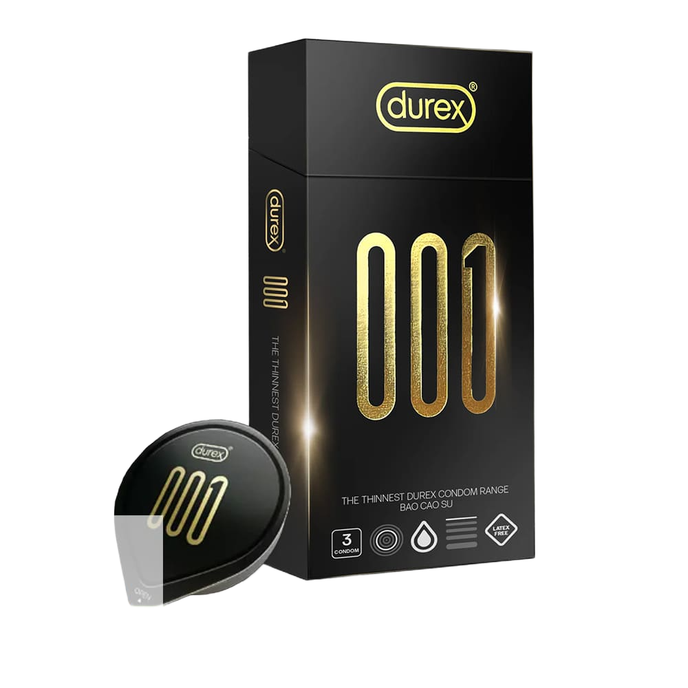 Bao cao su Durex 0.01 siêu mỏng size lớn 55mm hộp 3 chiếc 