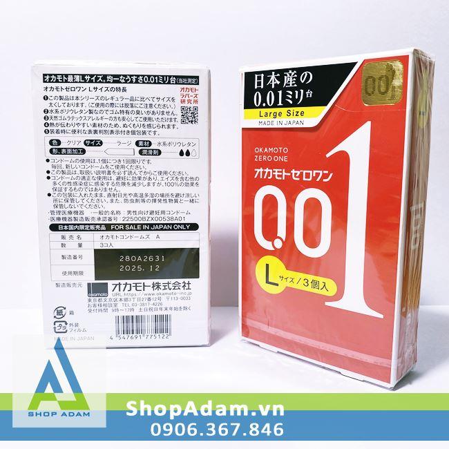 Bao cao su 0.01 Size lớn Okamoto Zero One Large 