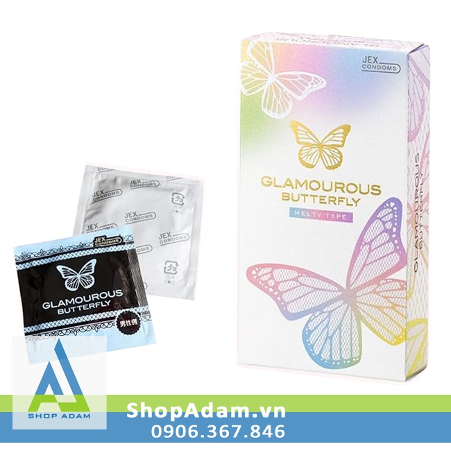 Bao cao su Jex Glamorous Butterfly Melty mỏng trơn gel hòa tan kéo dài thời gian 