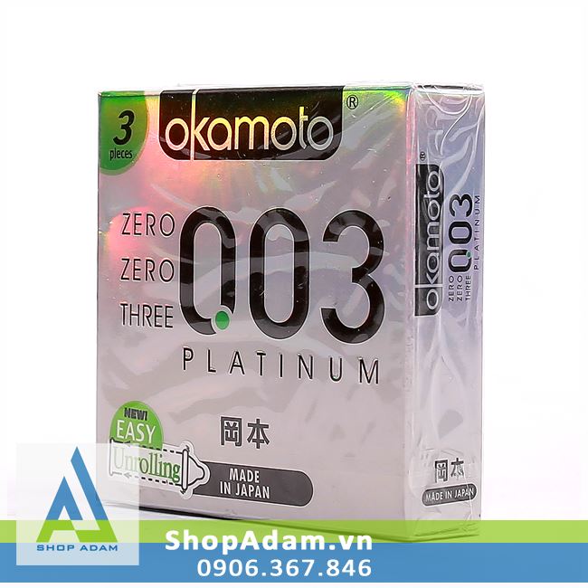 Bao cao su Okamoto 0.03 Platinum siêu mỏng cảm giác thật cao cấp Nhật 