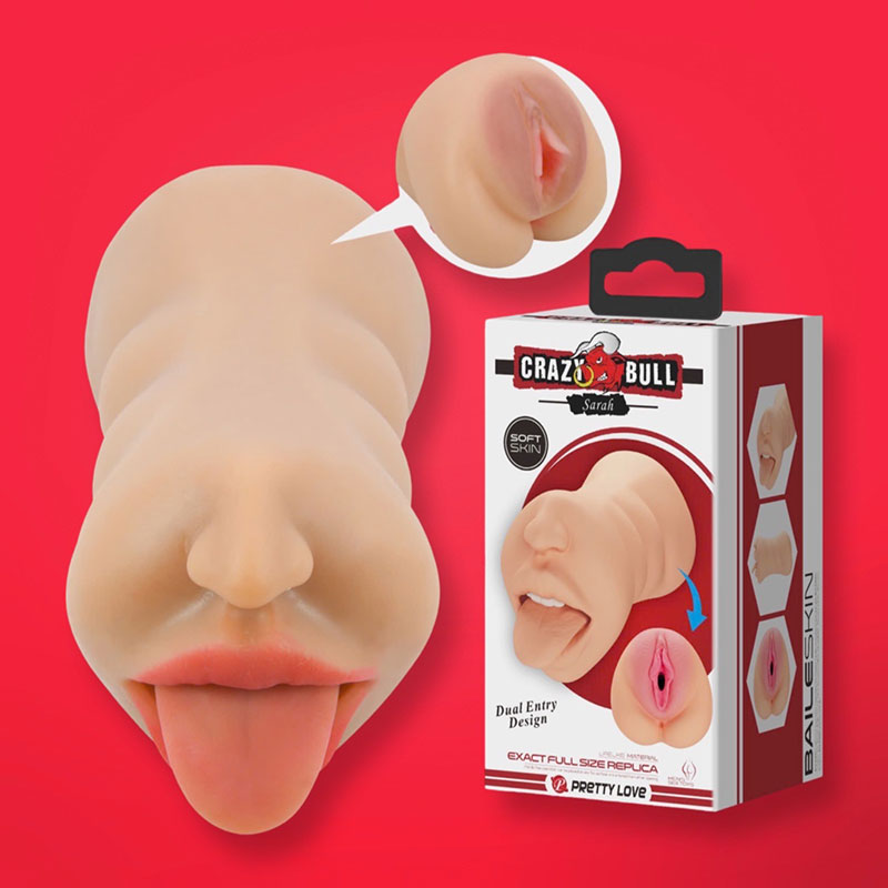 Âm đạo giả 2 đầu miệng silicon y tế Crazy Bull Sarah siêu mềm mịn an toàn 